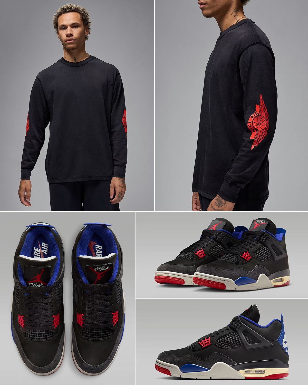 Air Jordan 4 Rare Air Shoes x Jordan Rare Air Long Sleeve T Shirt Black Red Outfit