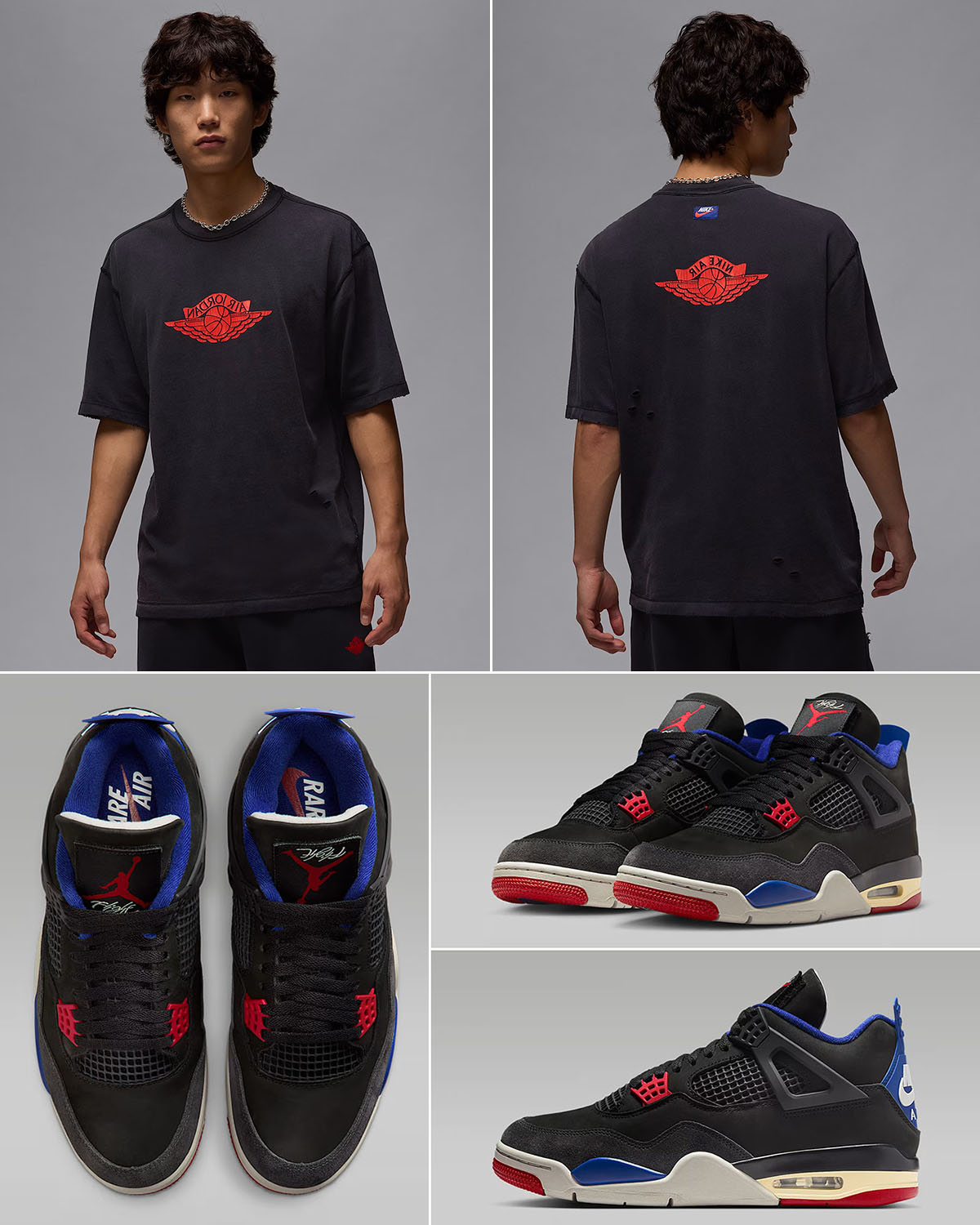 Air Jordan 4 Rare Air Shoes x Jordan Rare Air T Shirt Black Red Outfit