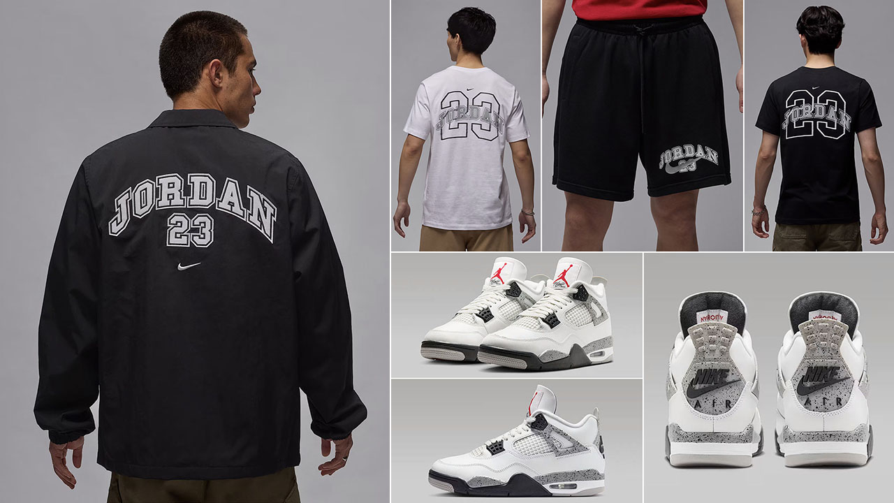Air Jordan 4 White Cement 2025 Shoes and Jordan MVP Apparel Shirts Shorts Jacket to Match Sneakers