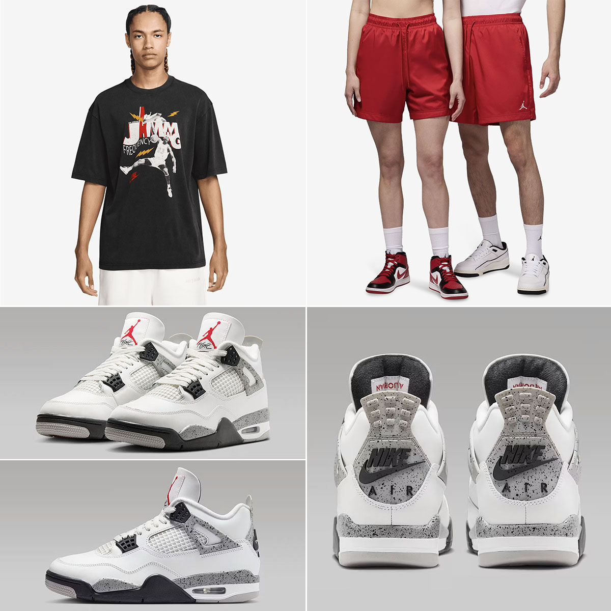 Air Jordan 4 White Cement 2025 Shoes x Jordan Graphic T Shirt and Shorts Outfit