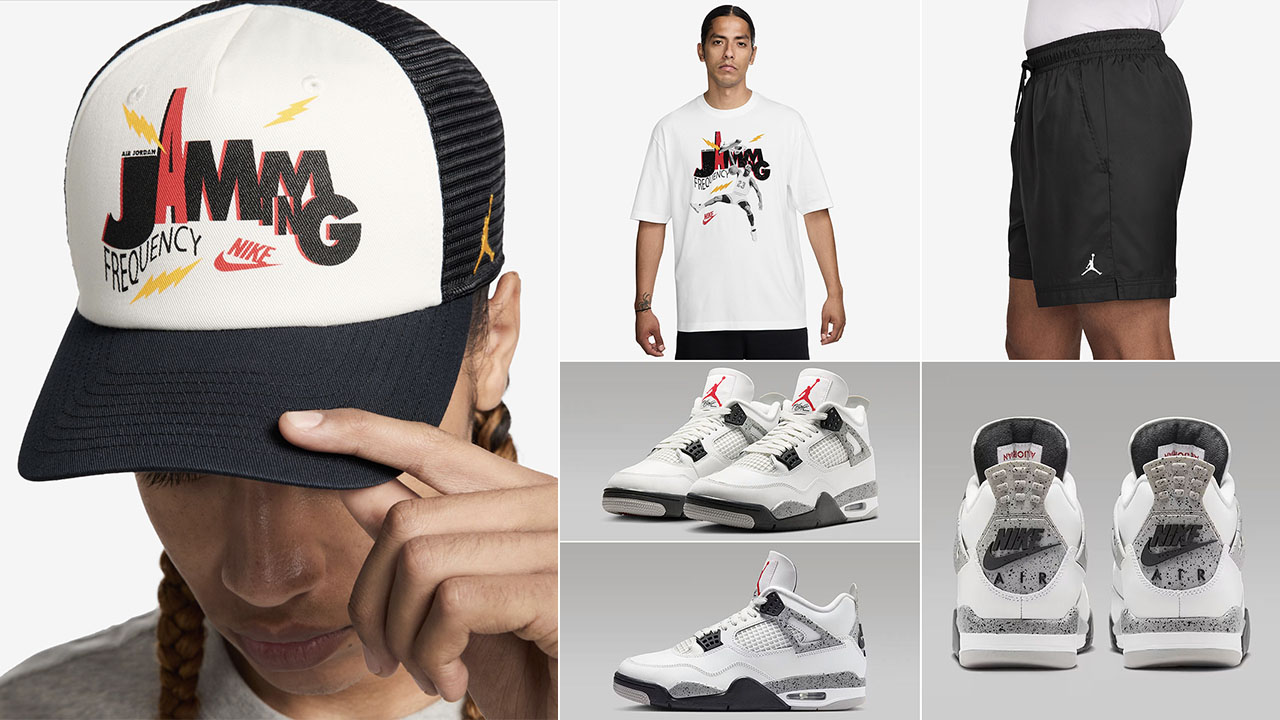 Air Jordan 4 White Cement 2025 Sneakers T Shirt Shorts Hat Outfit