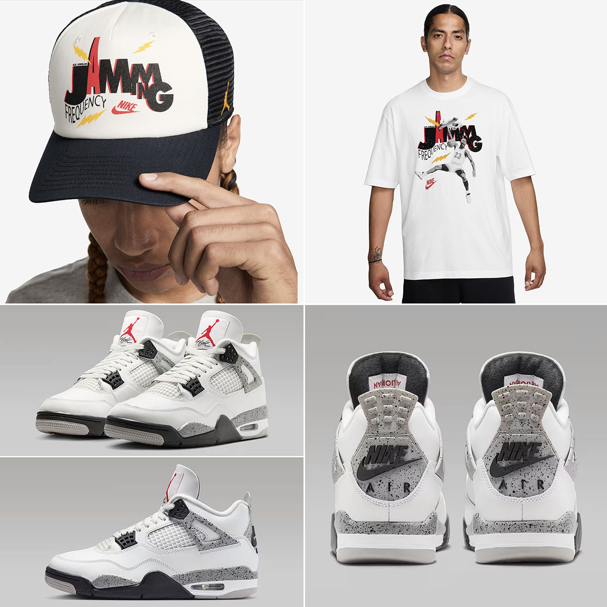 Air Jordan 4 White Cement 2025 T Shirt and Hat Outfit