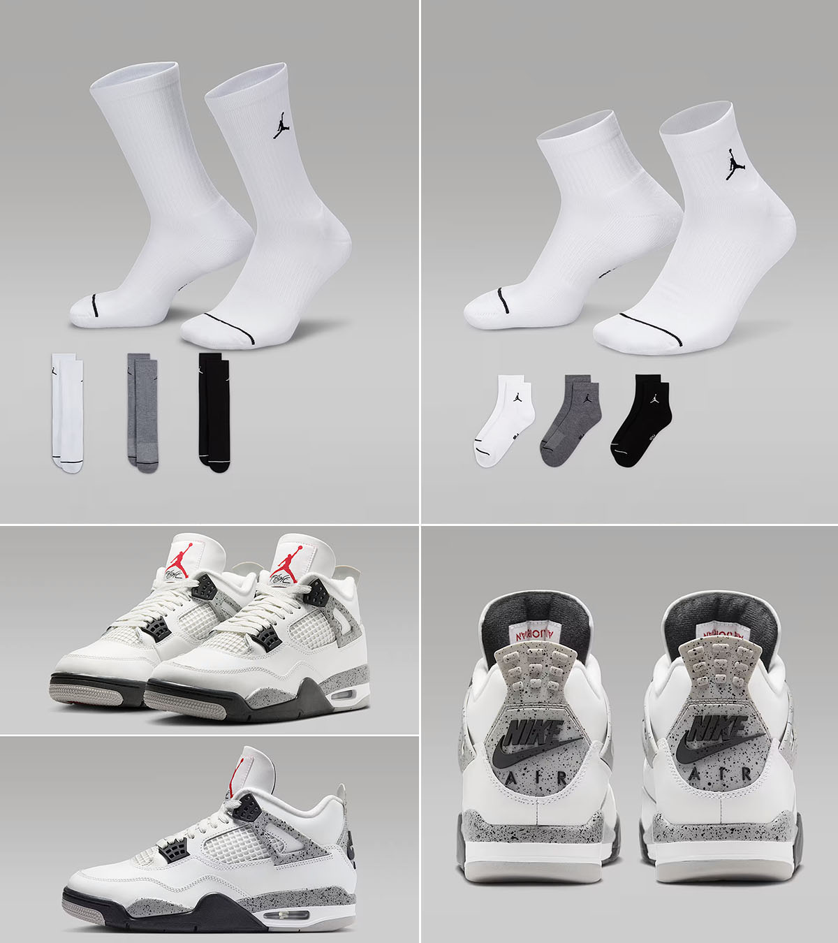 Air Jordan 4 White Cement 2025 x Jordan Everyday Crew and Ankle Socks