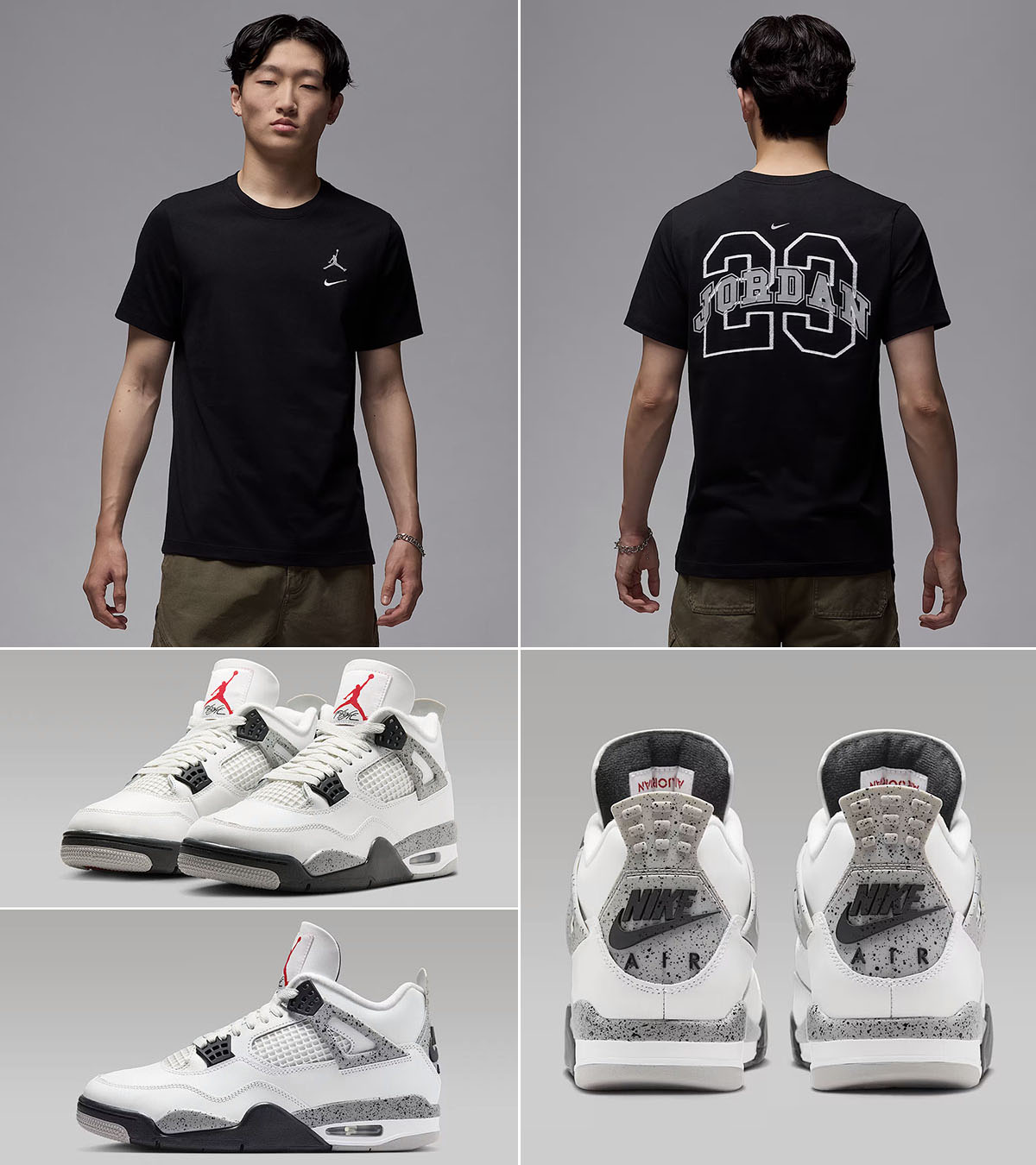 Air Jordan 4 White Cement 2025 x Jordan Flight MVP Black Grey T Shirt