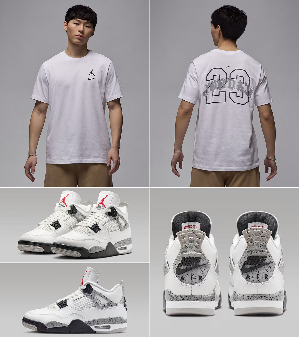 Air Jordan 4 White Cement 2025 x Jordan Flight MVP White Grey T Shirt
