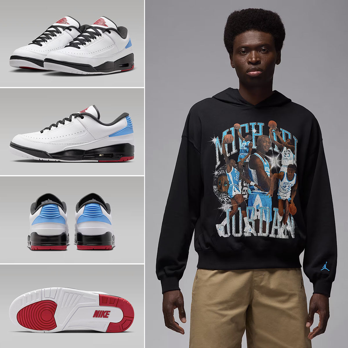 Jordan 2:3 UNC to Chicago Sneakers and Hoodie Outfit