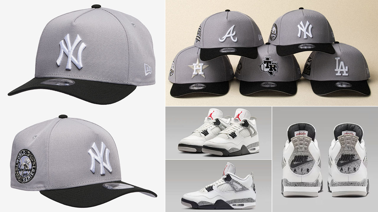 Jordan 4 Retro White Cement 2025 New Era A Frame Hats Grey Black Snapback Caps to Match Sneakers