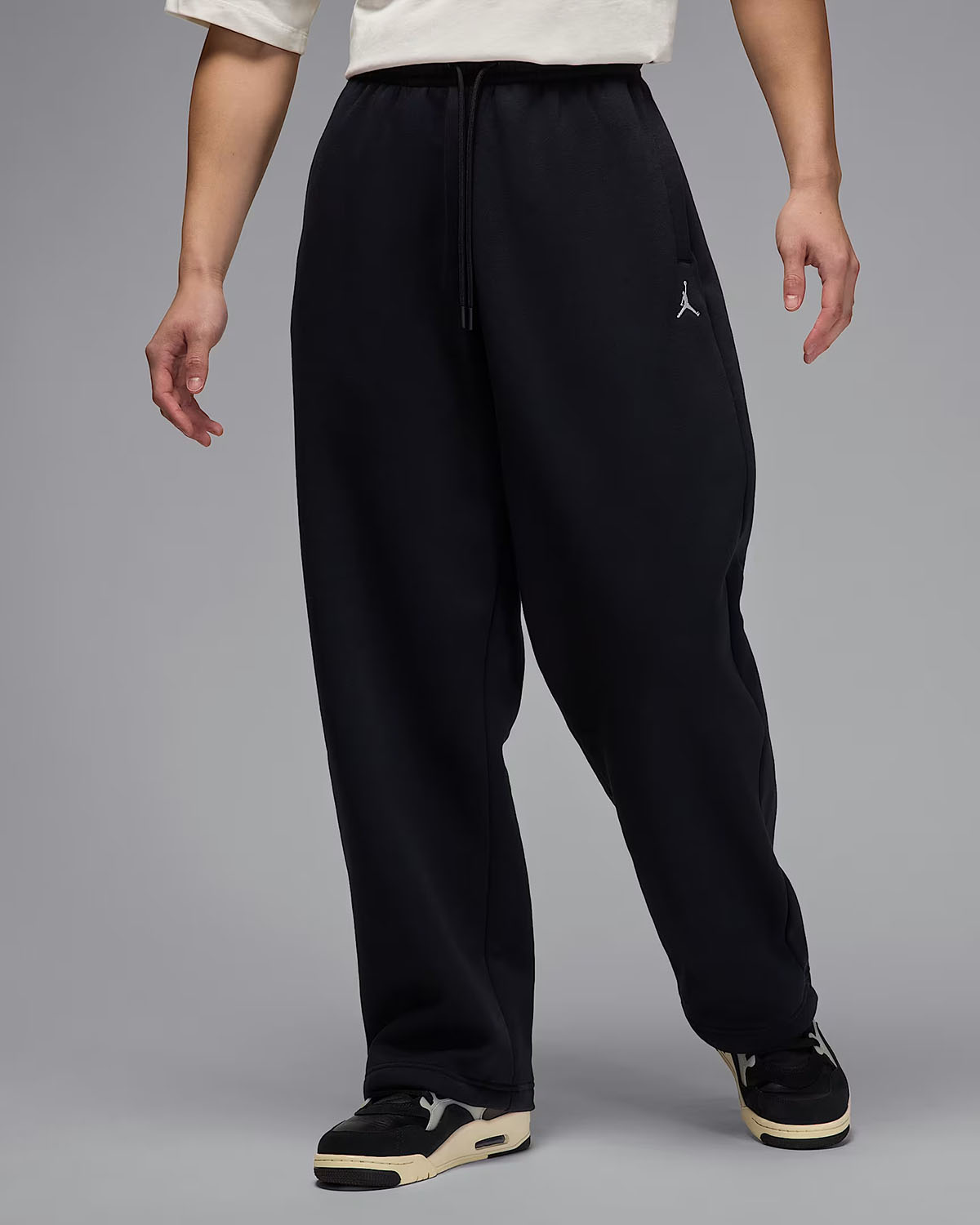 Jordan Brooklyn Fleece Mens Oversized Open Hem Pants Black Sail