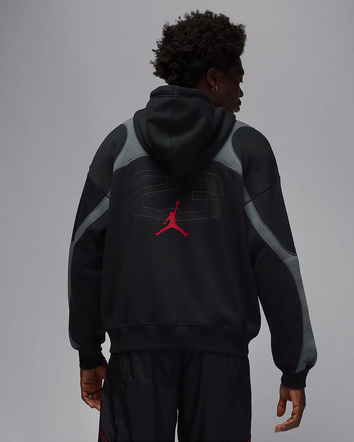 Jordan Mens Oversized Full Zip Hoodie Black Iron Grey Gym Red 2