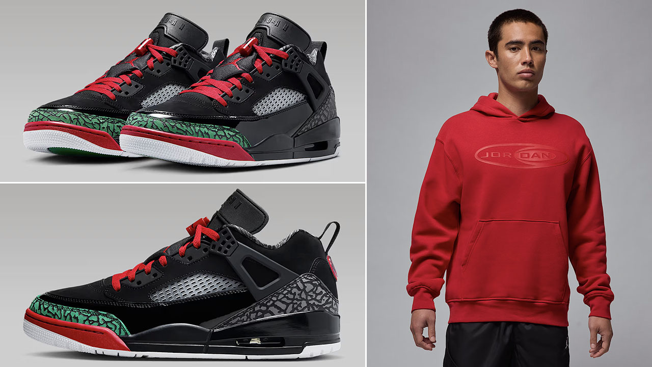 Jordan Spizike Low OG Black Varsity Red Classic Green Sneakers and Hoodie Outfit