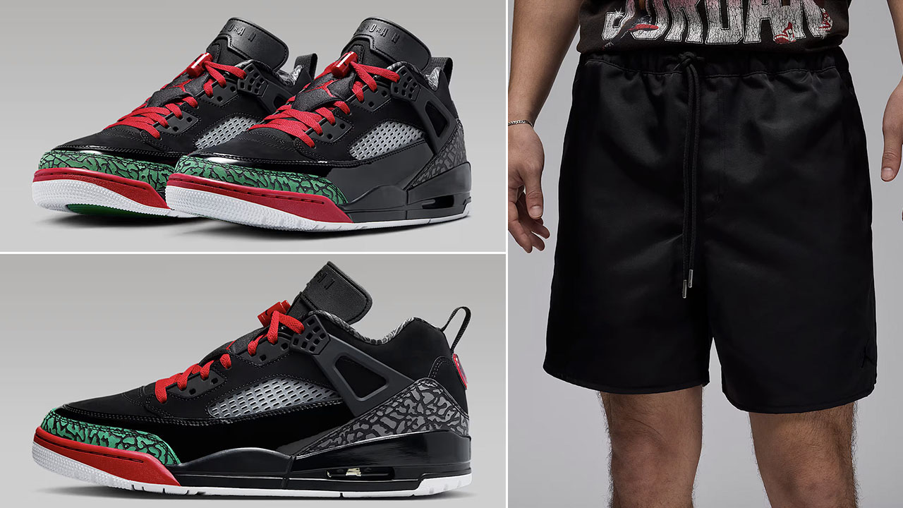 Jordan Spizike Low OG Black Varsity Red Classic Green Sneakers and Shorts Outfit copy