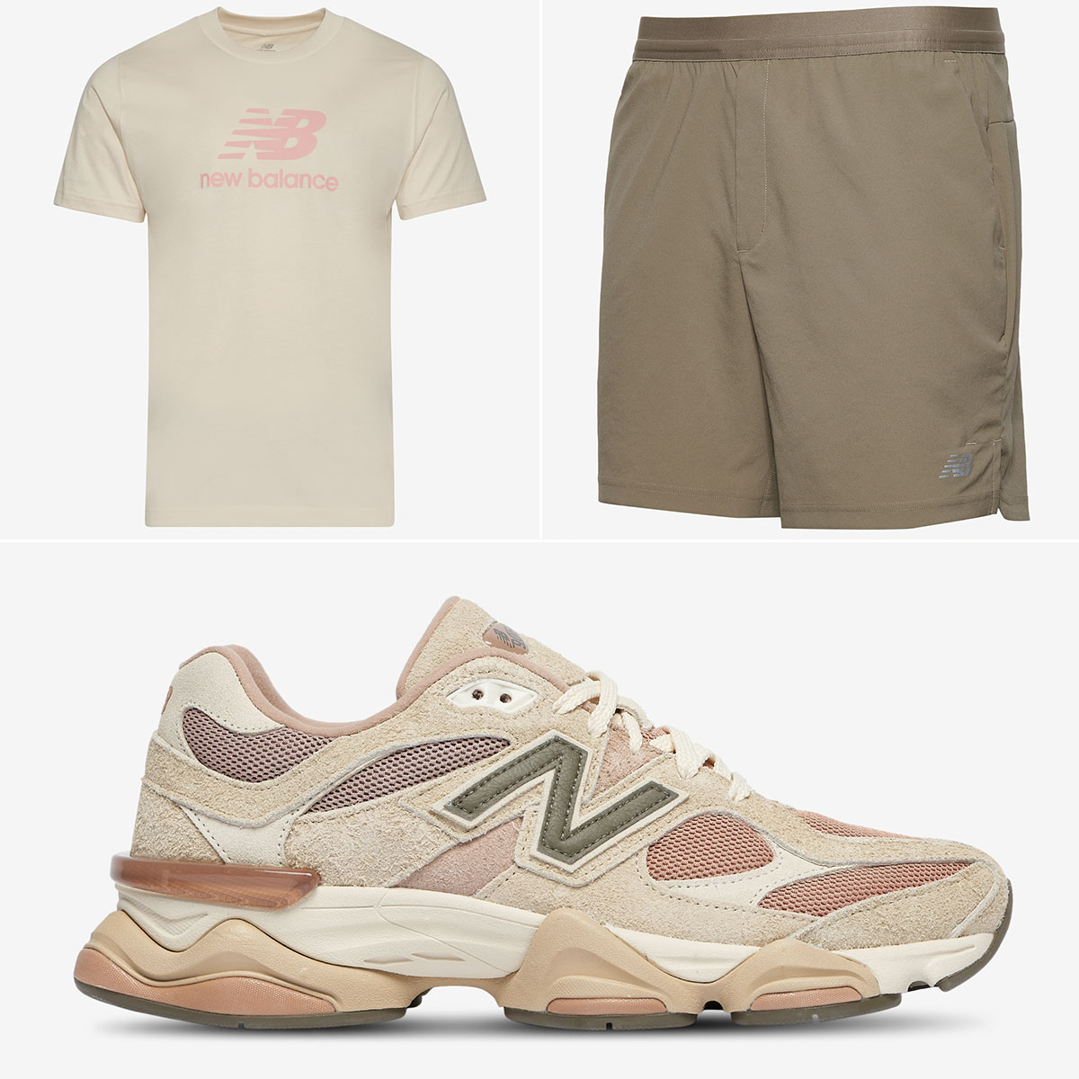 New Balance 9060 Flat Taupe Shoes Shirt Shorts Outfit