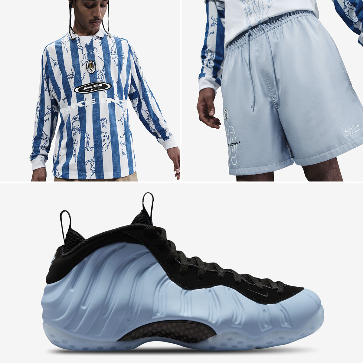 Nike Air Foamposite One Psychic Blue Long Sleeve Shirt and Shorts Outfit