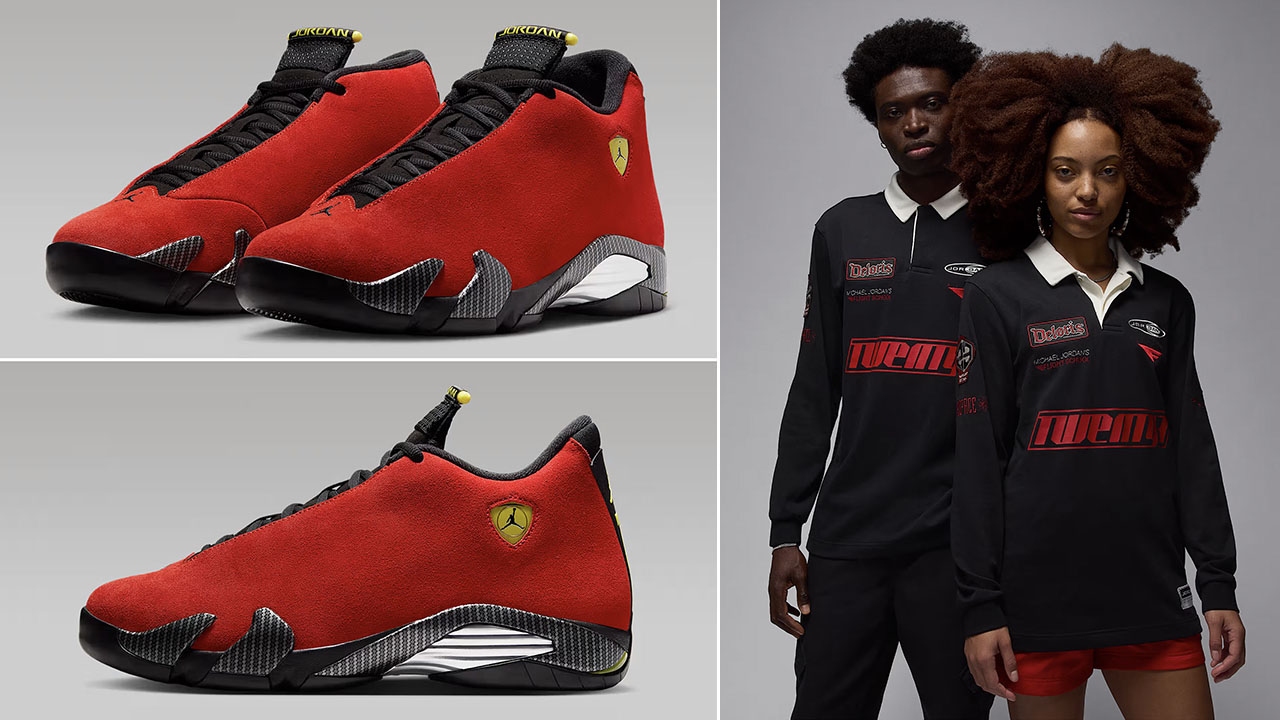 Air Jordan 14 Ferrari 2025 Sneakers x Jordan Motorsport Rugby Top