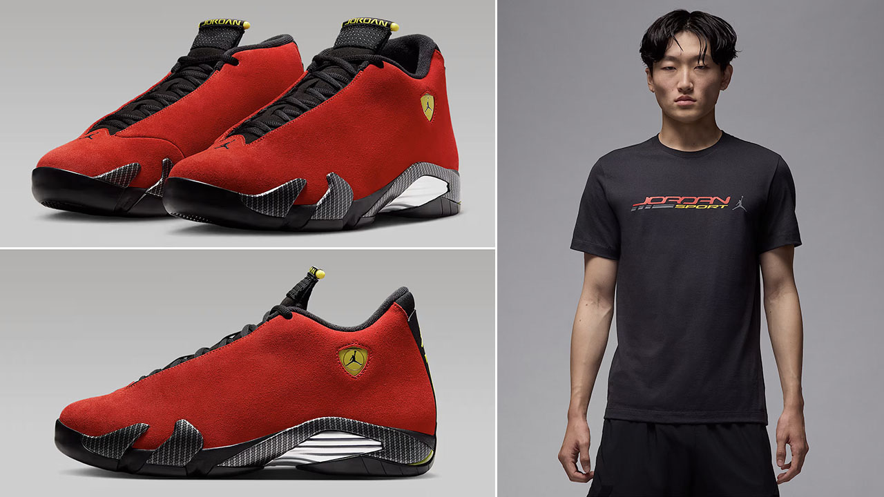 Air Jordan 14 Ferrari 2025 Sneakers x Jordan Motorsport Wordmark T Shirt