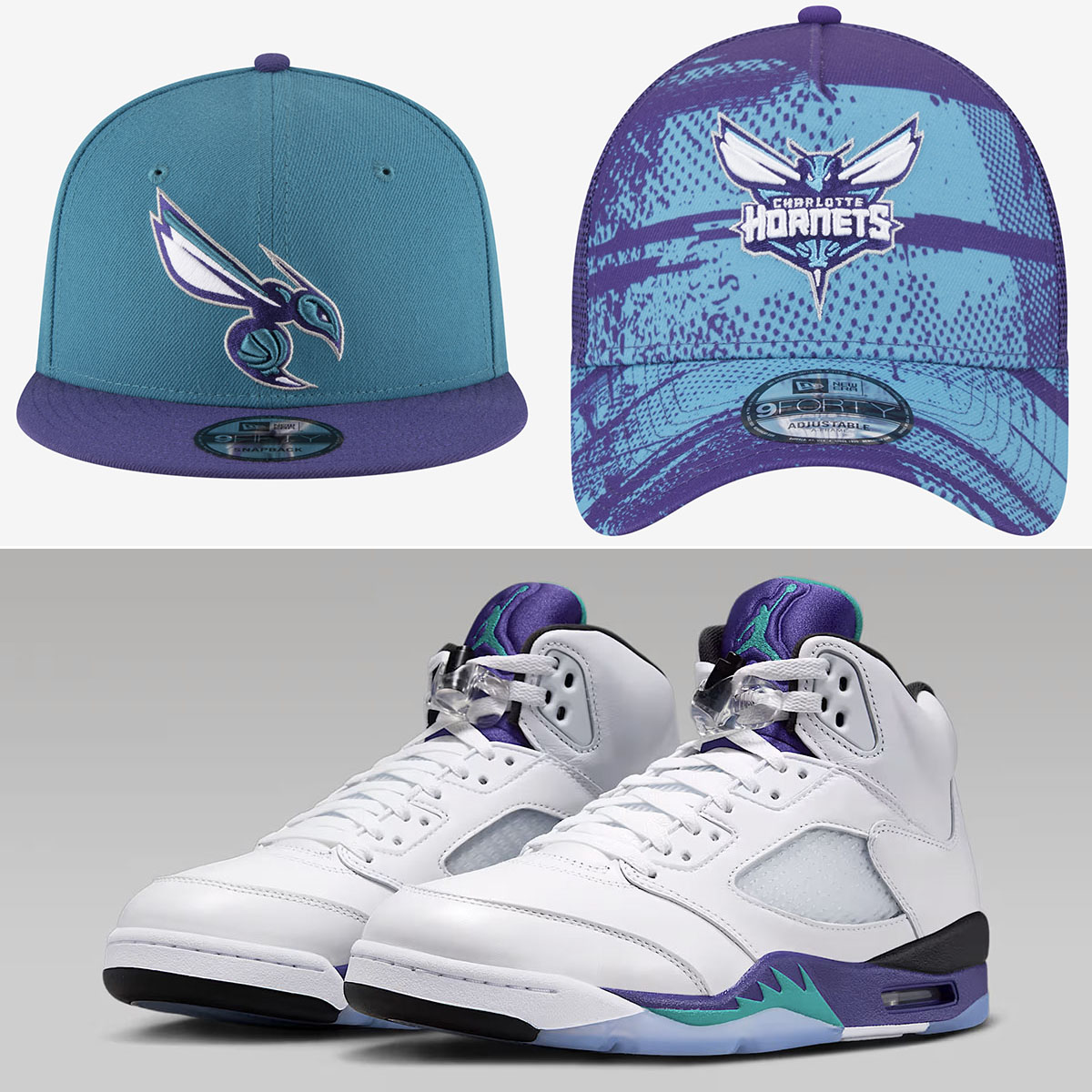 Air Jordan 5 Grape 2025 Charlotte Hornets Hats New Era Caps