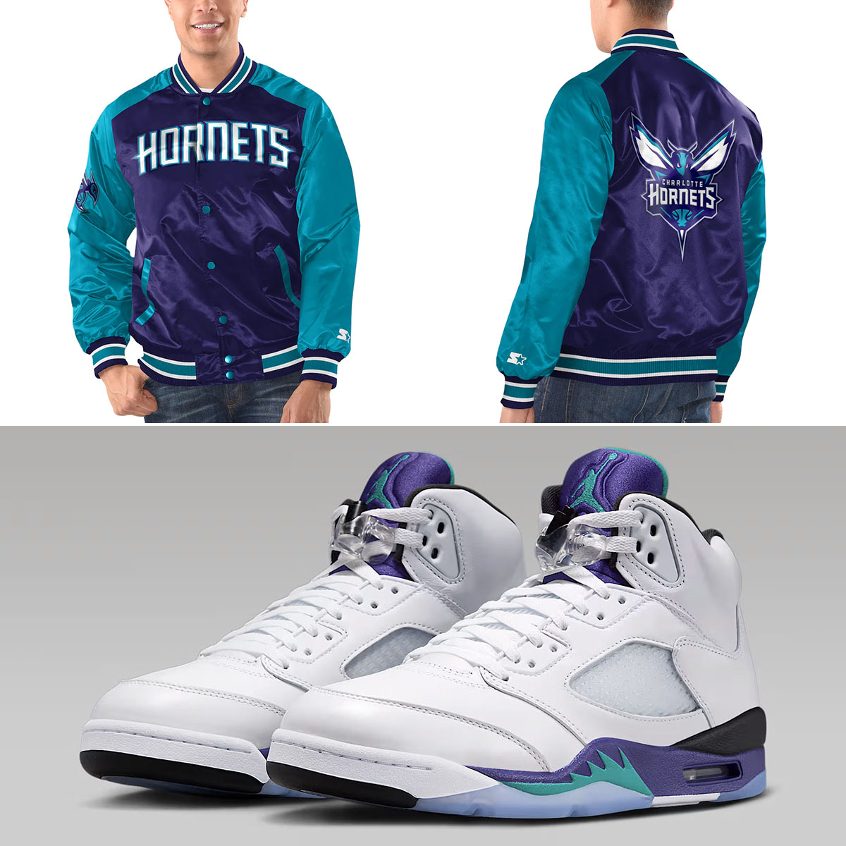 Air Jordan 5 Grape 2025 Charlotte Hornets Starter Jacket