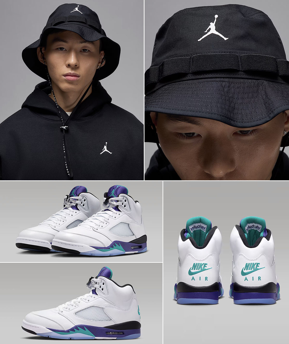 Air Jordan 5 Grape 2025 x Jordan Apex Bucket Hat Black White