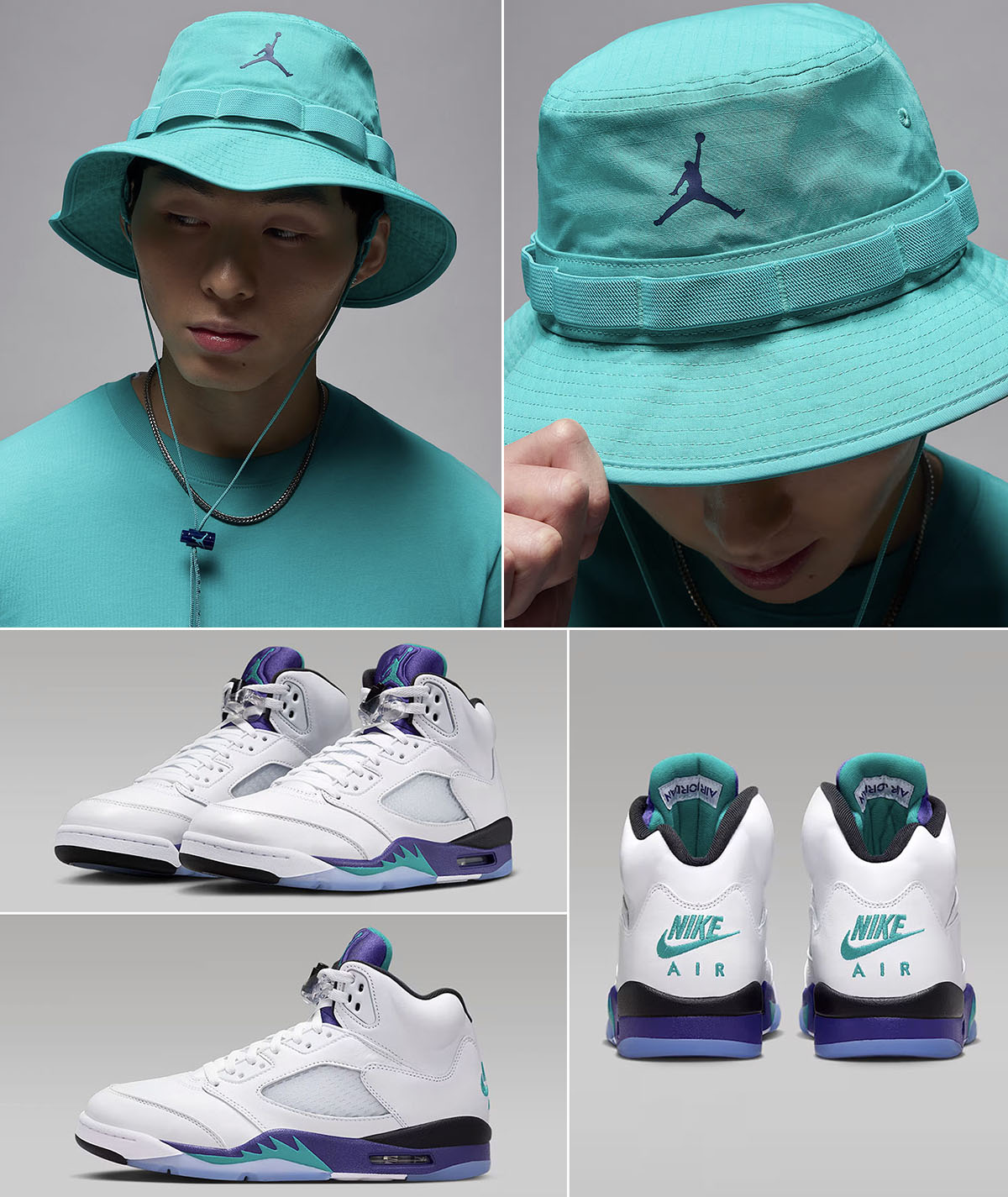 Air Jordan 5 Grape 2025 x Jordan Apex Bucket Hat Washed Teal