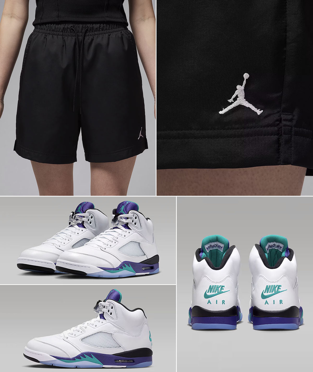 Air Jordan 5 Grape 2025 x Jordan Poolside Shorts Black White