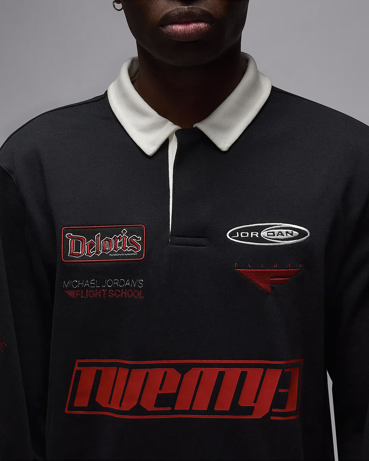 Jordan Essentials Motorsport Rugby Shirt Long Sleeve Top Black Red 3