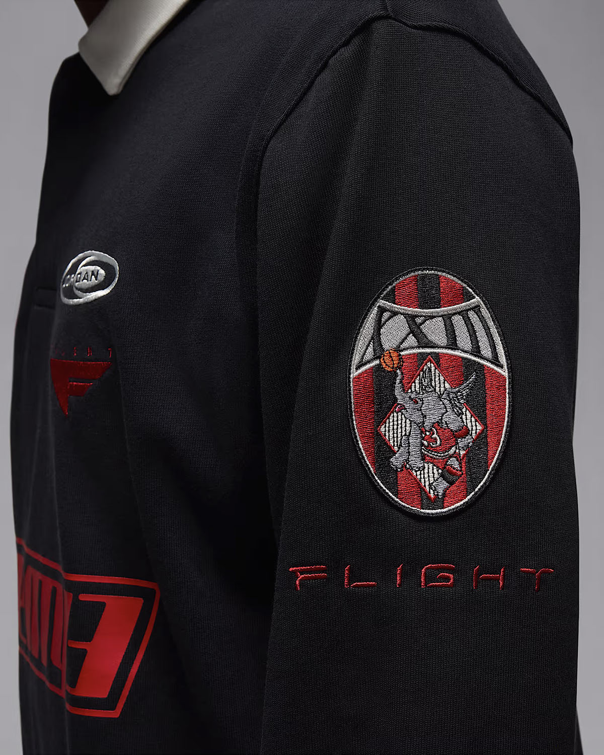 Jordan Essentials Motorsport Rugby Shirt Long Sleeve Top Black Red 6