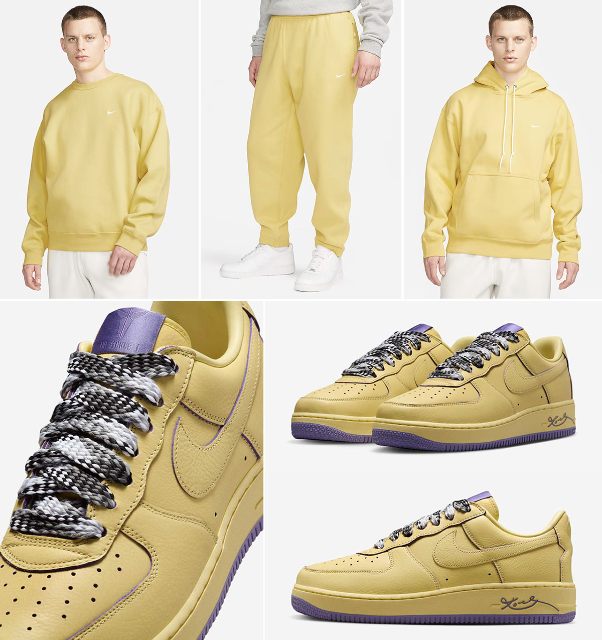 Kobe Bryant Nike Air Force 1 Low Soft Yellow Fleece Clothing Hoodie Pants Outfit
