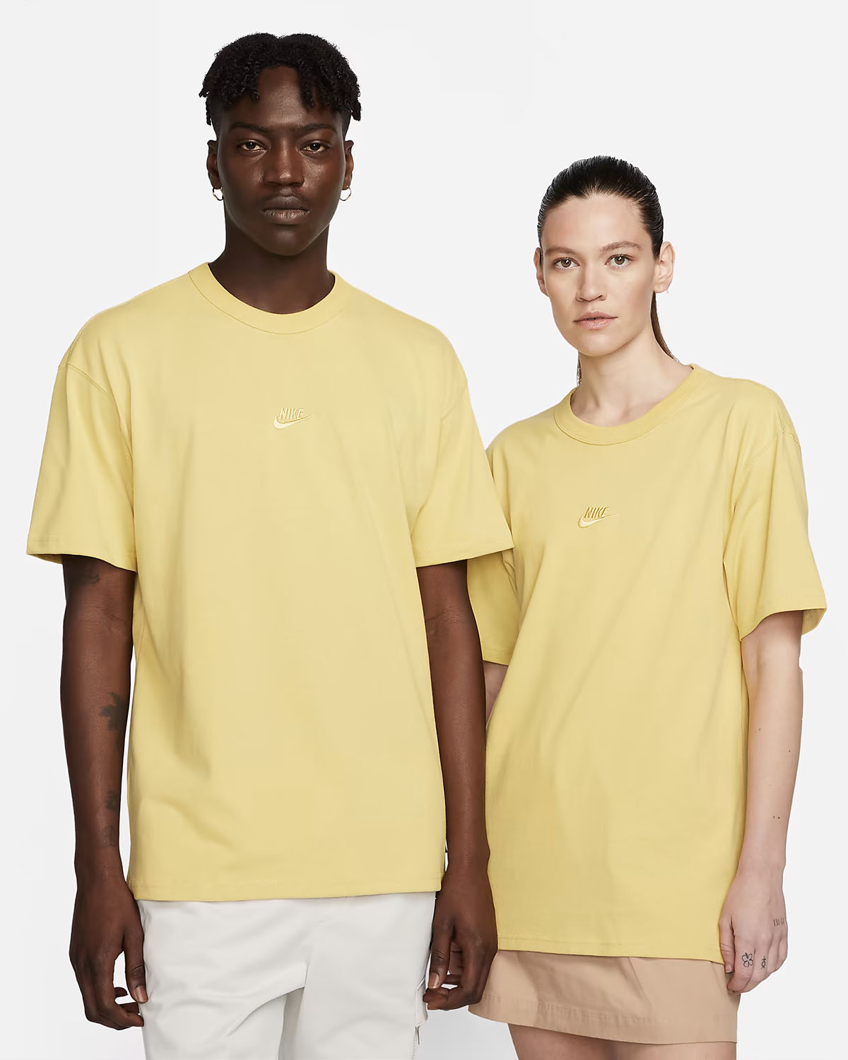 Nike Sportswear Premium Essentials T Shirt Soft Yellow Saturn Gold