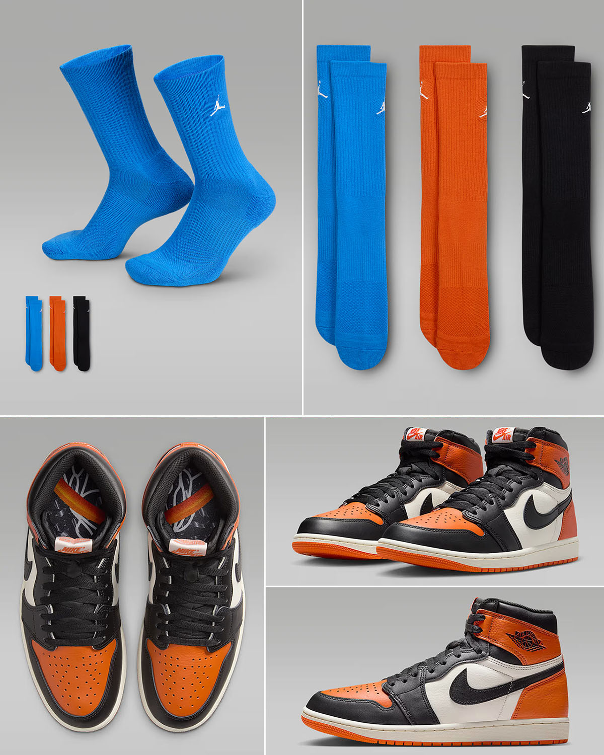 Air Jordan 1 High OG Shattered Backboard 2025 x Jordan Everyday Cushioned Crew Socks 3 Pairs Orange Black Blue