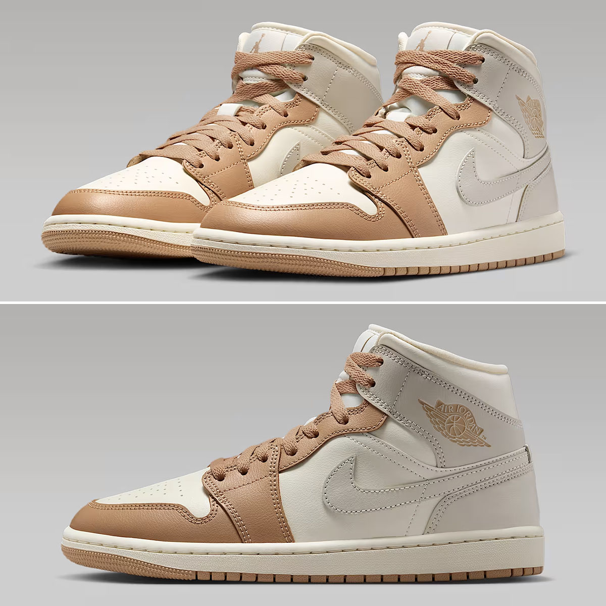 Air Jordan 1 Mid Pale Ivory Hemp Sail:Light Orewood Brown Womens Shoes BQ6472-118