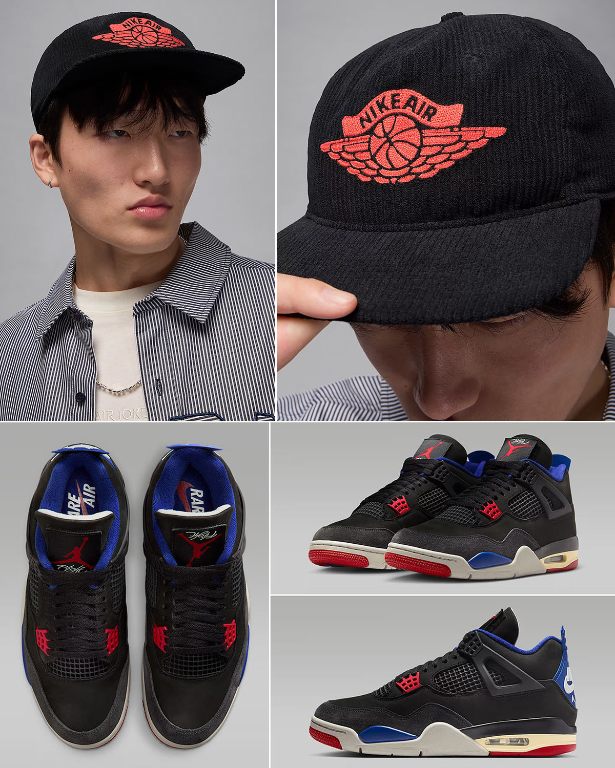 Air Jordan 4 Rare Air Shoes x Jordan Pro Rare Air Corduroy Black Red Hat