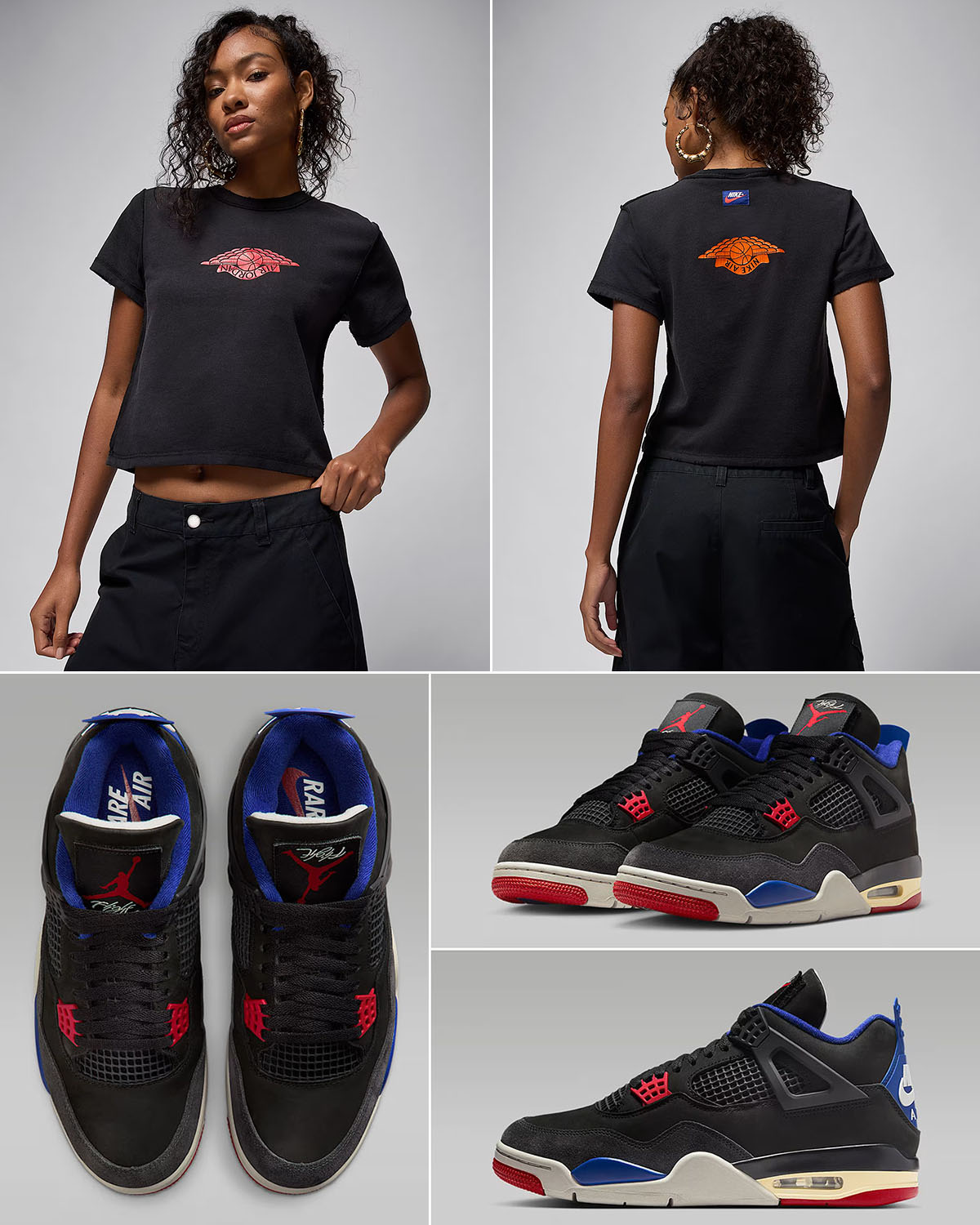 Air Jordan 4 Rare Air Shoes x Jordan Rare Air Womens T Shirt Black Red Outfit