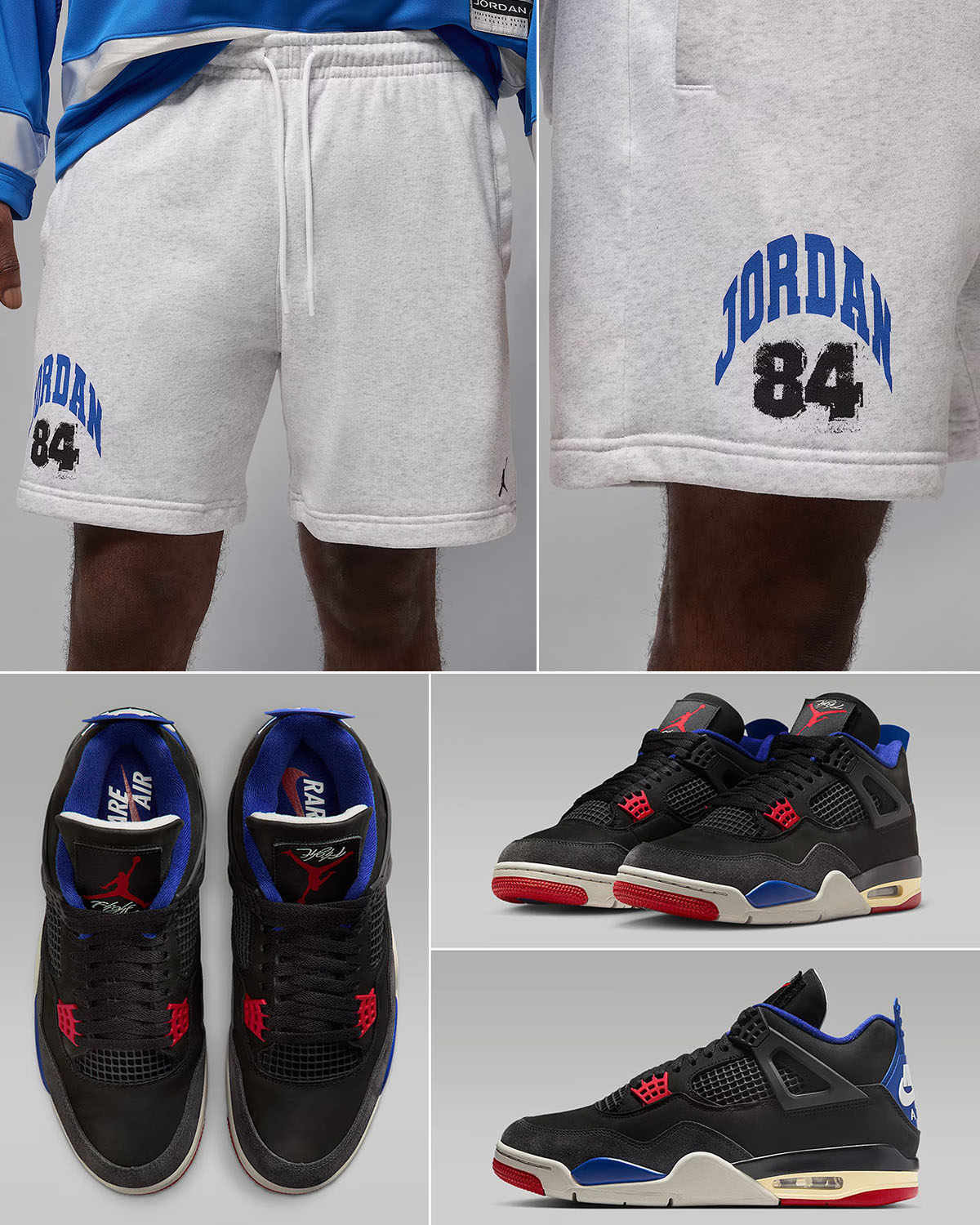 Air Jordan 4 Rare Air x Jordan Brooklyn Collegiate Fleece Grey Royal Blue Shorts
