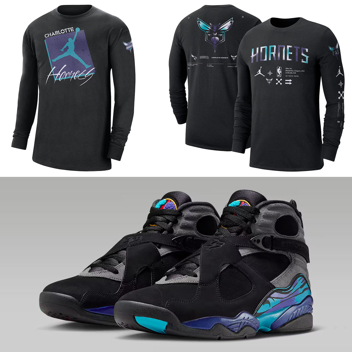 Air Jordan 8 Aqua 2025 Hornets Shirts to Match Sneakers