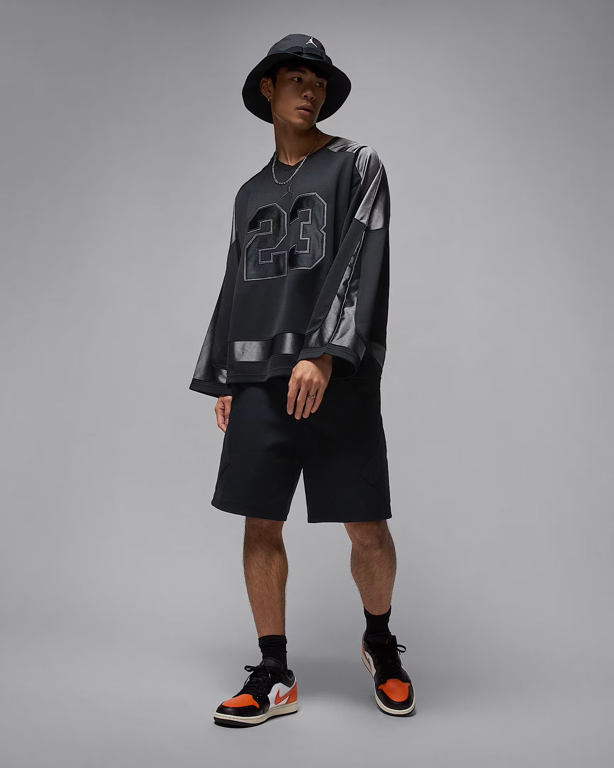 Jordan Brooklyn Mens Collegiate Hockey Jersey Black Iron Grey Outfit