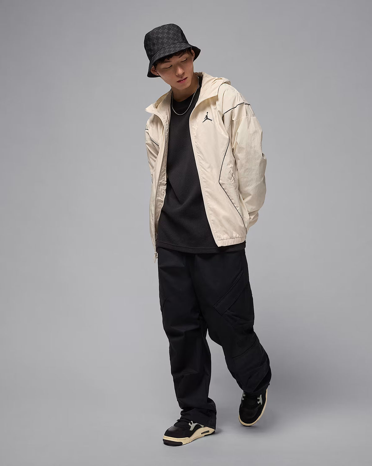 Jordan Brooklyn Mens Hooded Draft Jacket Light Orewood Brown Black Outfit