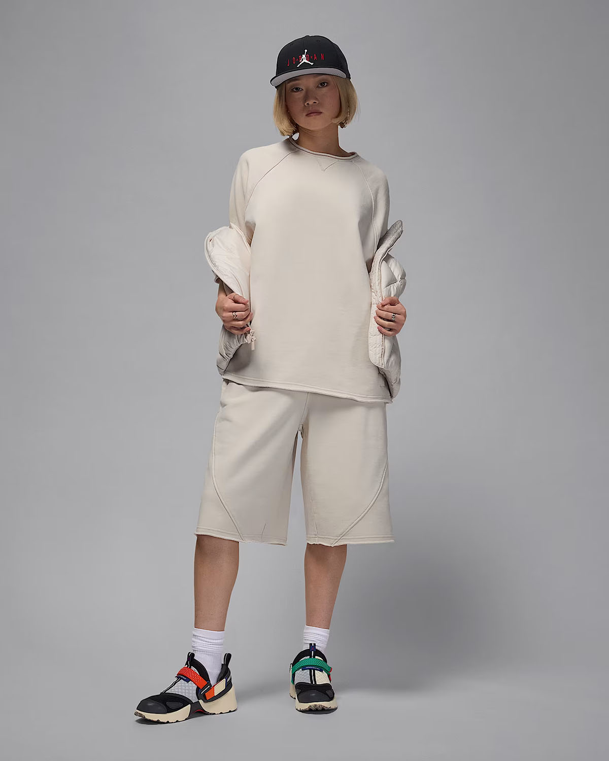 Jordan Flight Fleece Womens Oversized French Terry Top Light Orewood Brown Outfit