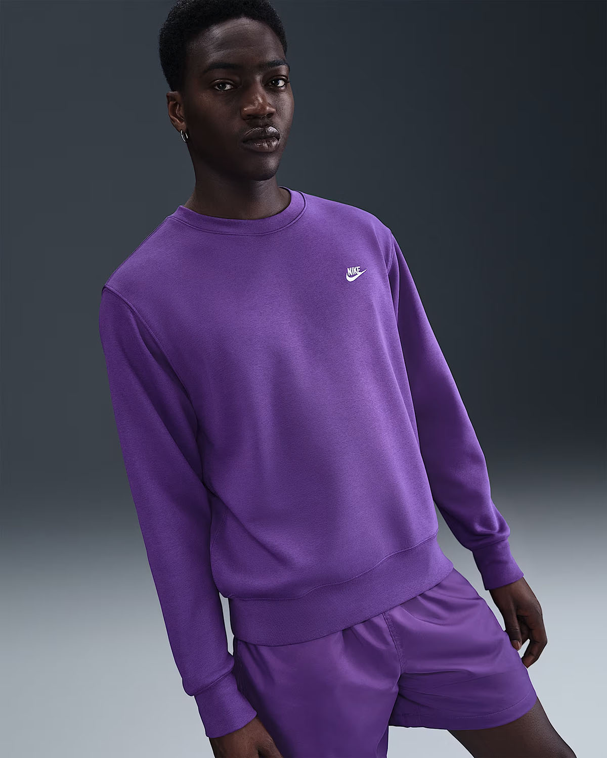 Nike Club Fleece Mens Crew Sweatshirt Wild Grape White