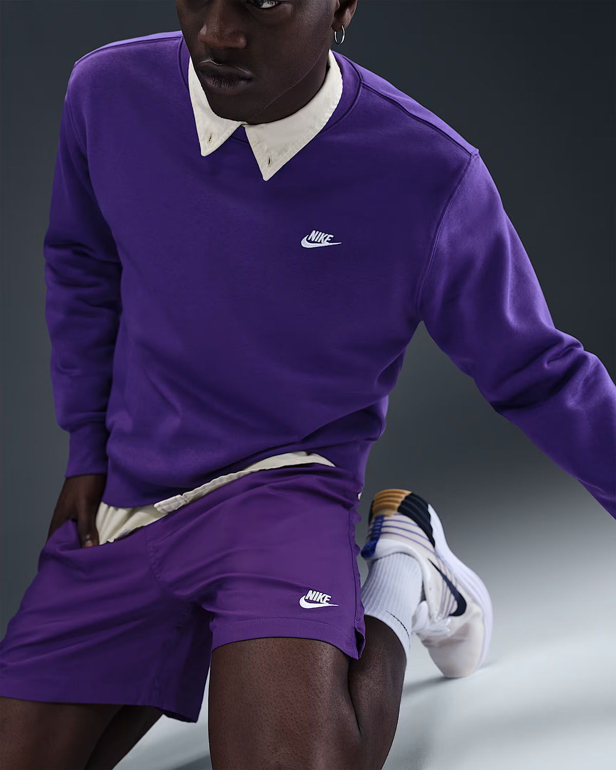 Nike Club Mens Sweatshirt and Shorts Wild Grape White
