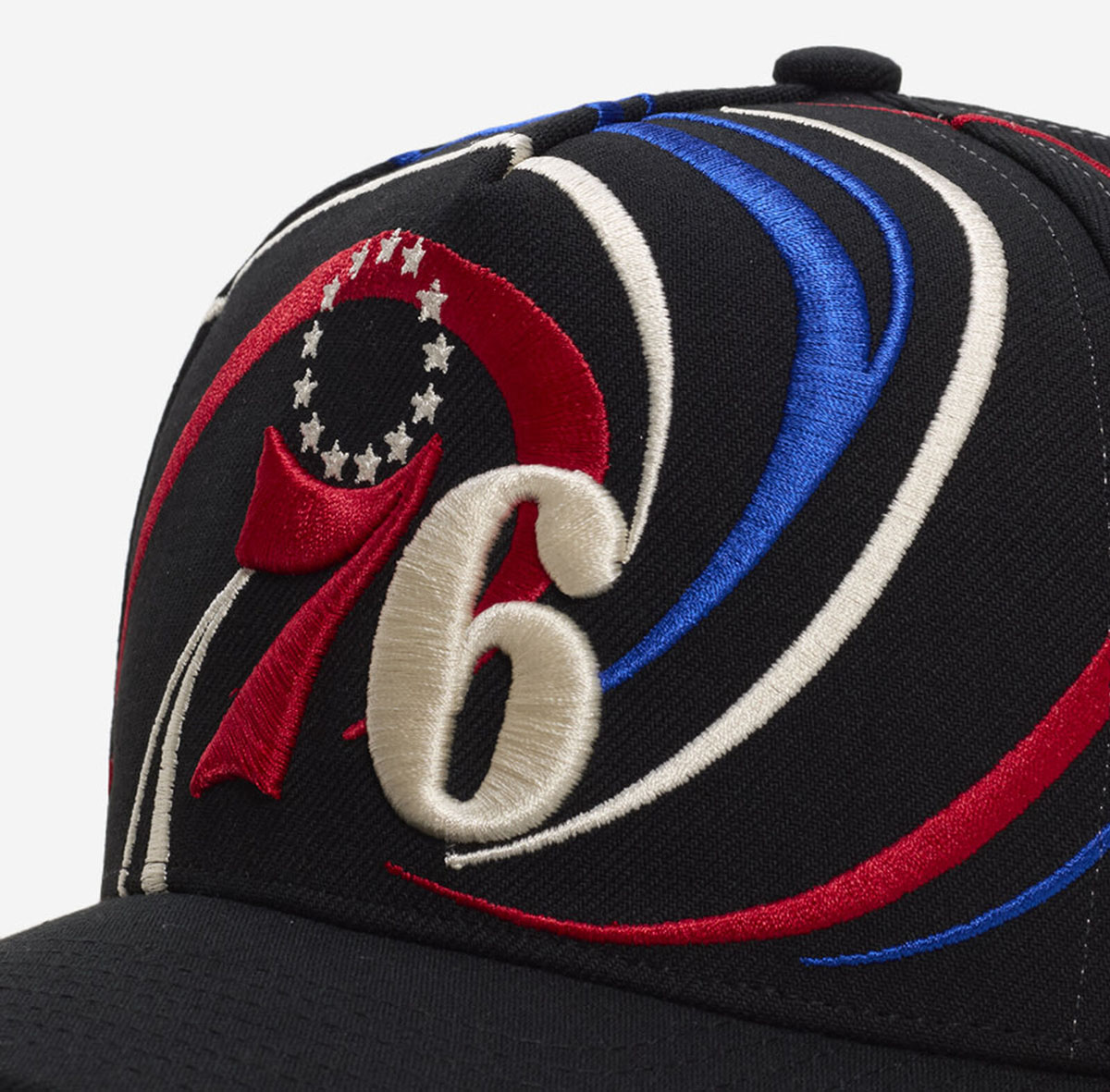Philadelphia 76ers Mitchell Ness Pro Pinch Swirl Snapback Hat 2