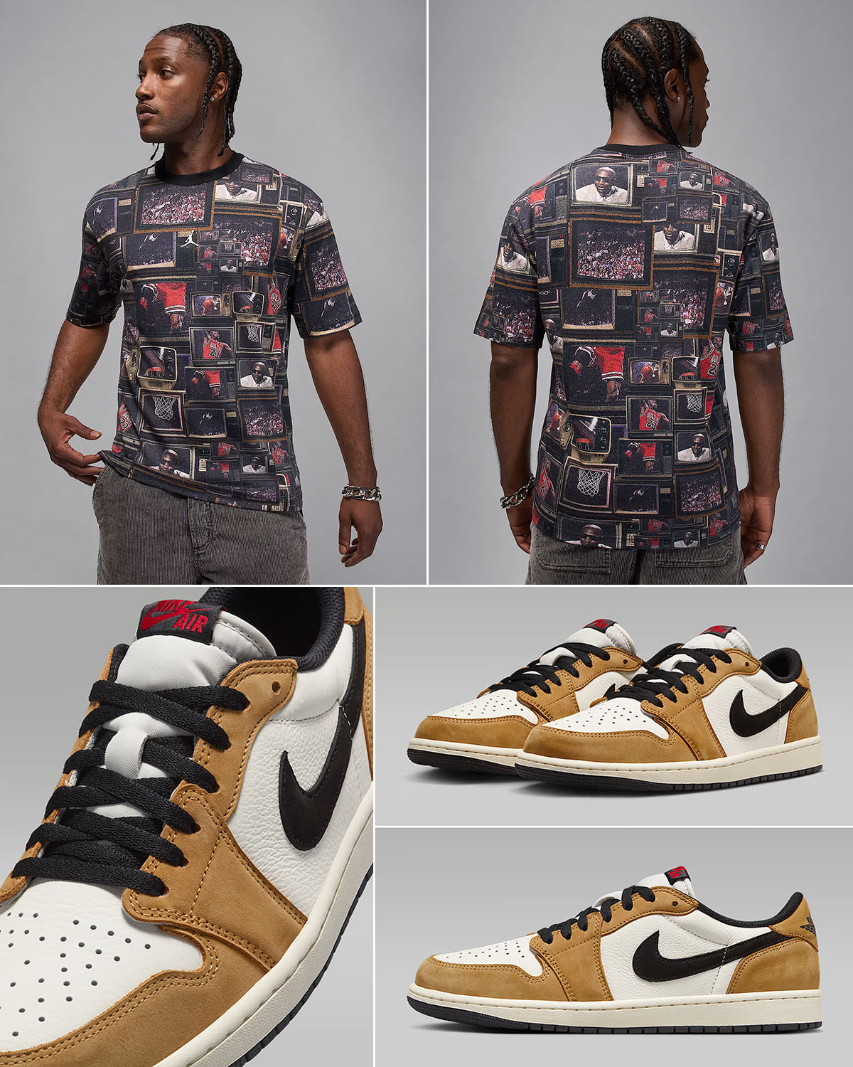 Air Jordan 1 Low OG Rookie of the Year x Jordan Brooklyn Printed T Shirt Outfit