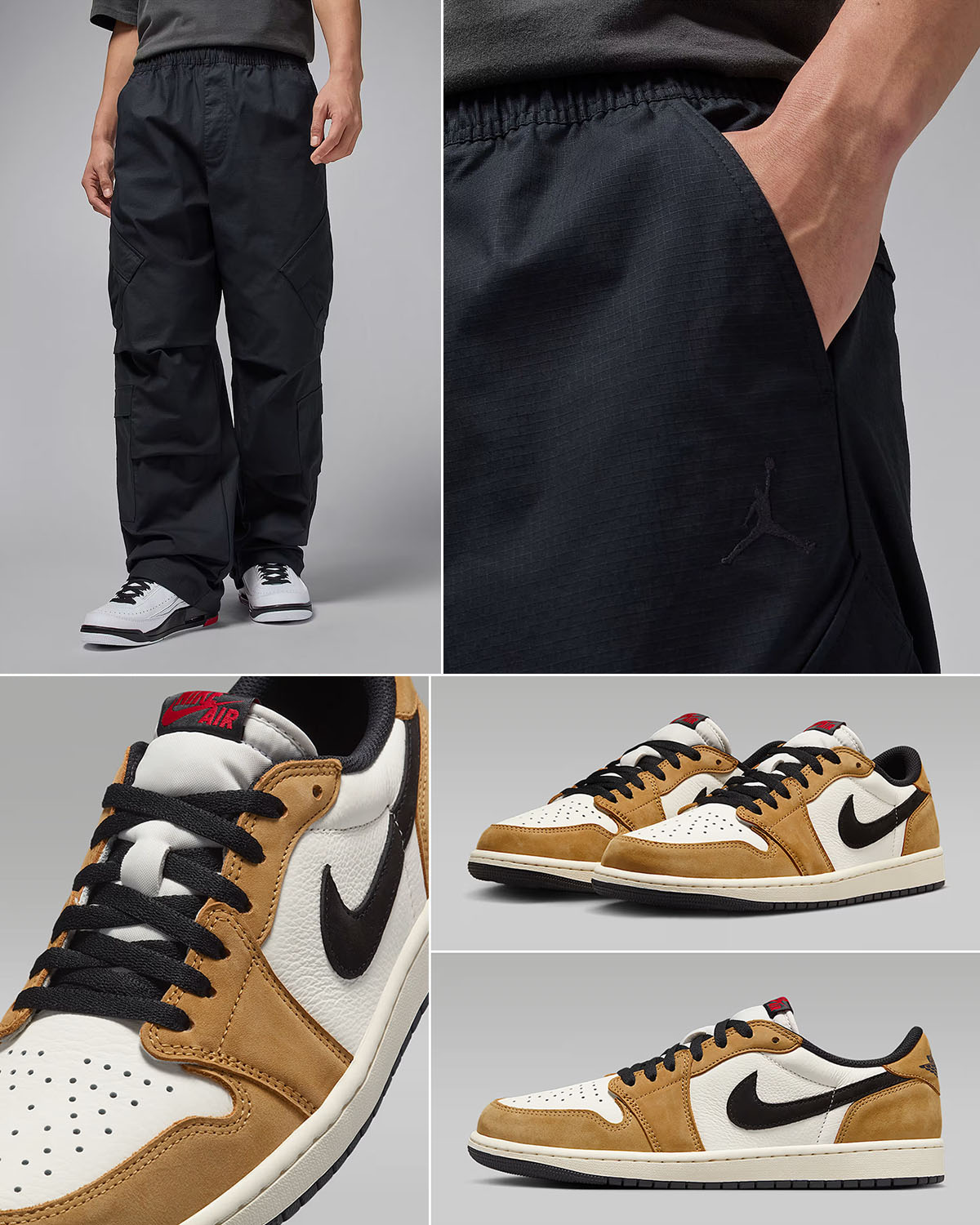 Air Jordan 1 Low OG Rookie of the Year x Jordan Flight Black Utility Pants Outfit