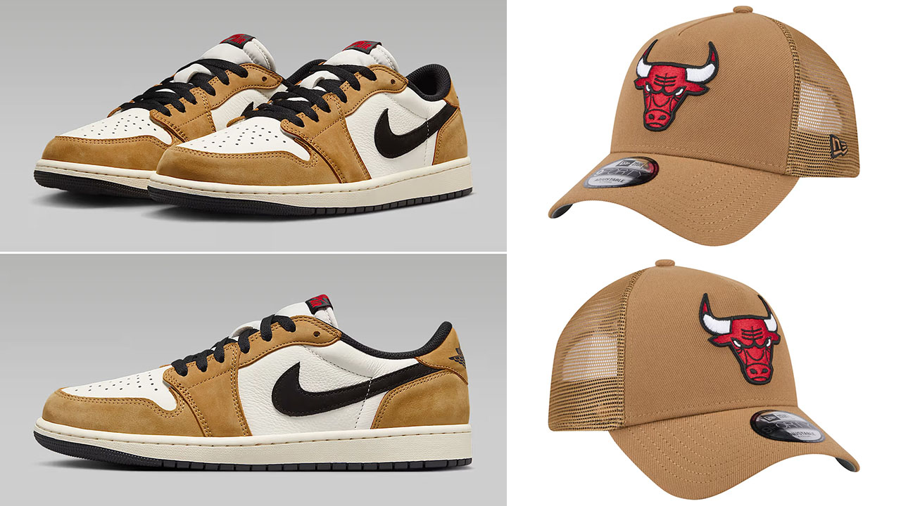 Air Jordan 1 Low OG Rookie of the Year x New Era Bulls A Frame Trucker Hat Snapback Cap