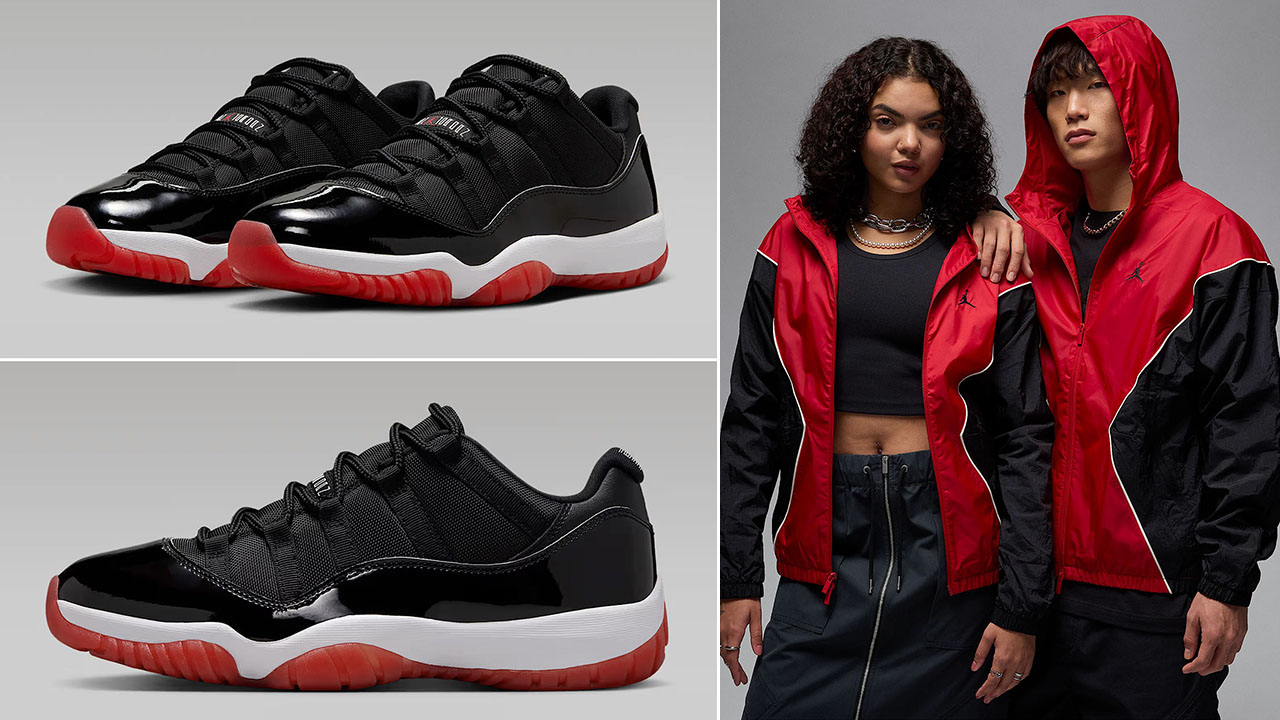 Air Jordan 11 Low Bred x Jordan Brooklyn Hooded Draft Jacket Outfit