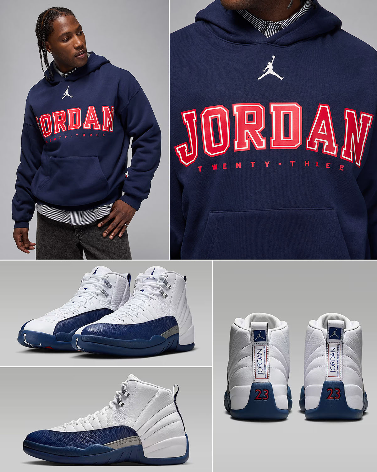 Air Jordan 12 French Blue 2025 x Jordan Brooklyn Fleece Hoodie Outfit