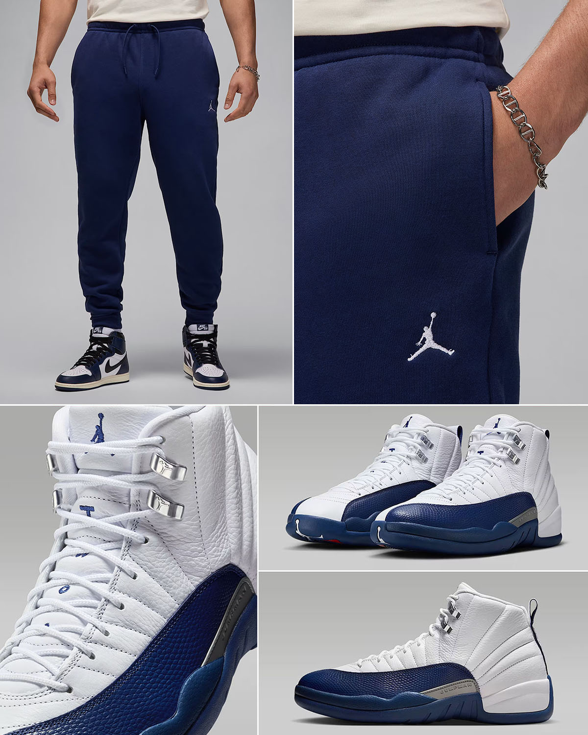Air Jordan 12 French Blue 2025 x Jordan Brooklyn Fleece Pants Outfit
