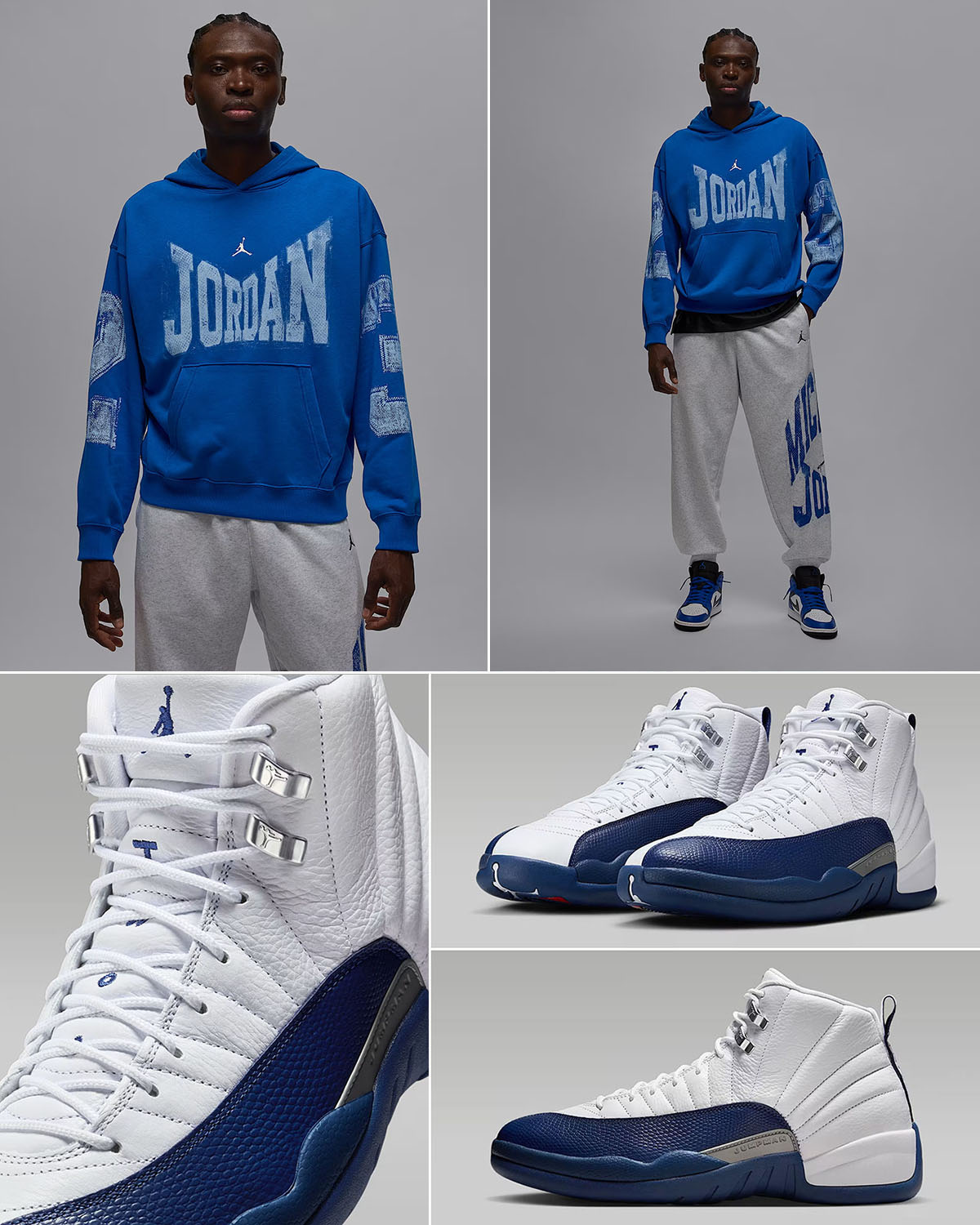 Air Jordan 12 French Blue 2025 x Jordan Brookyn Fleece Hoodie and Jogger Pants Outfit