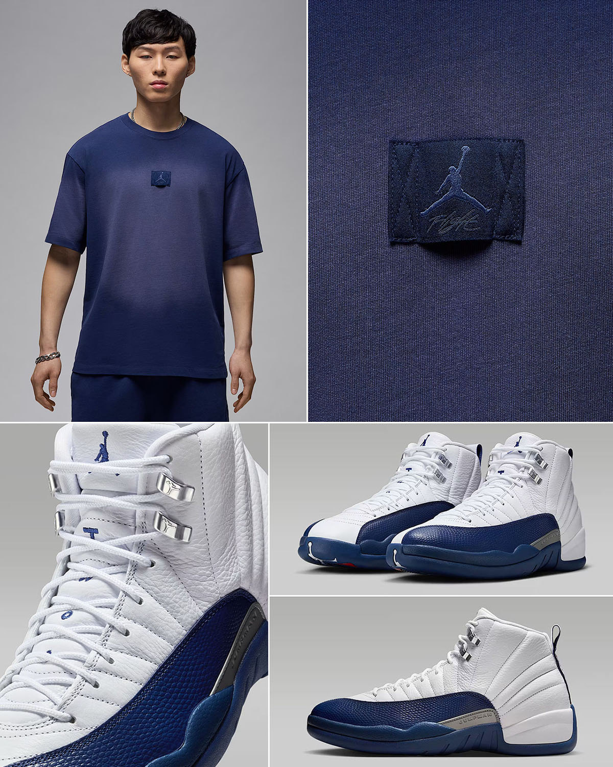 Air Jordan 12 French Blue 2025 x Jordan Flight Essentials T Shirt Outfit