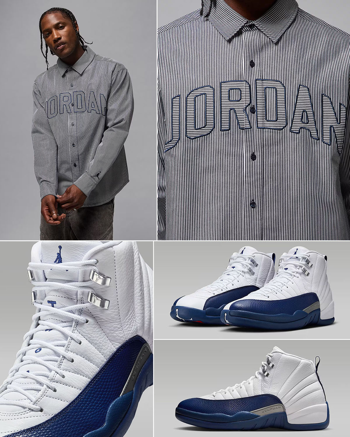Air Jordan 12 French Blue 2025 x Jordan Oxford Long Sleeve Top Outfit