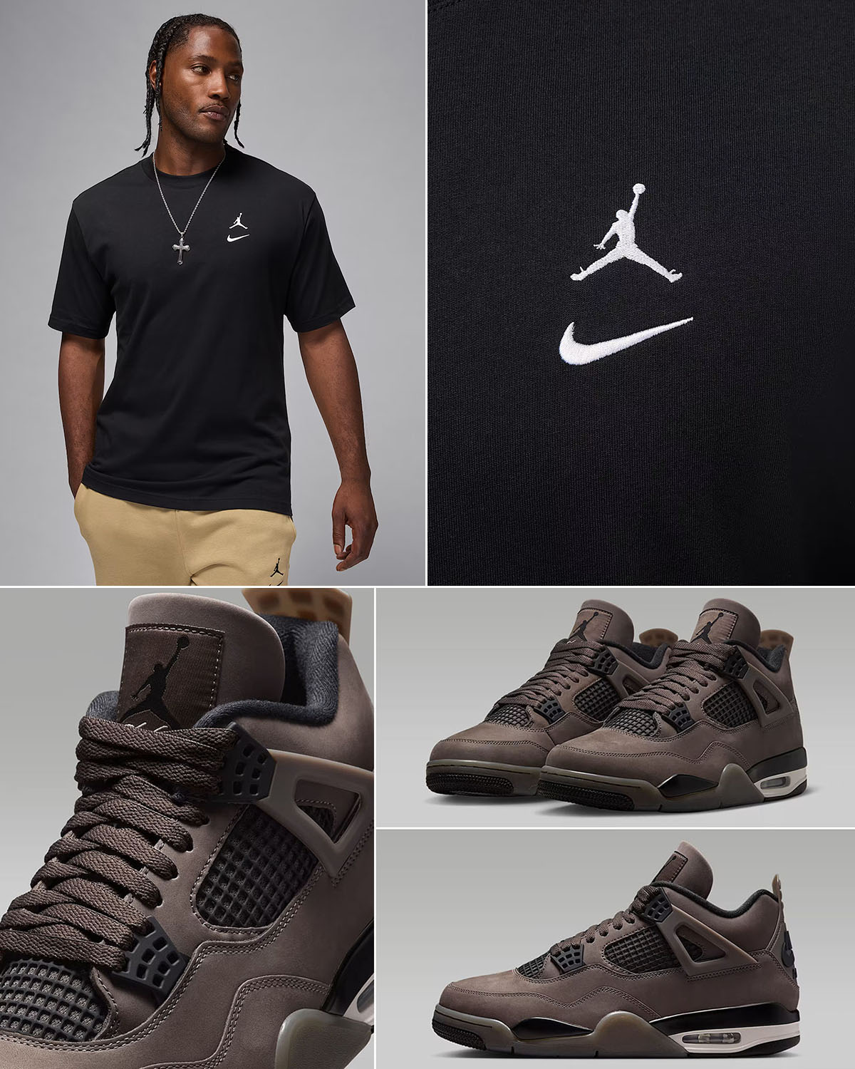 Air Jordan 4 Cave Stone x Jordan Brooklyn Swoosh Logo T Shirt Outfit
